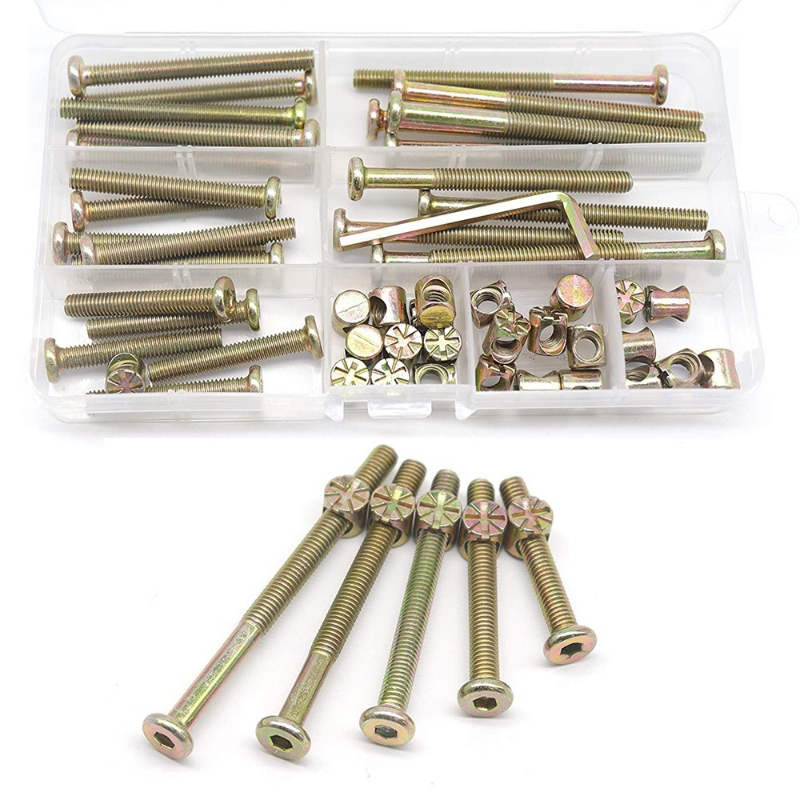 Furniture Hardware Barrel Nut - 50pcs M6x40/50/60/70/80mm Sekrup Ranjang Bayi Kit