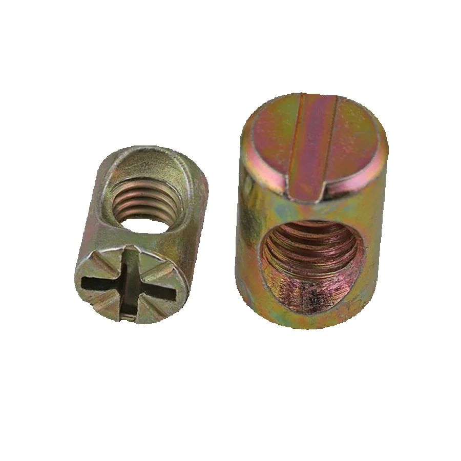 Furniture Hardware Barrel Nut - 100 Buah Mur Dowel Silang Berlubang